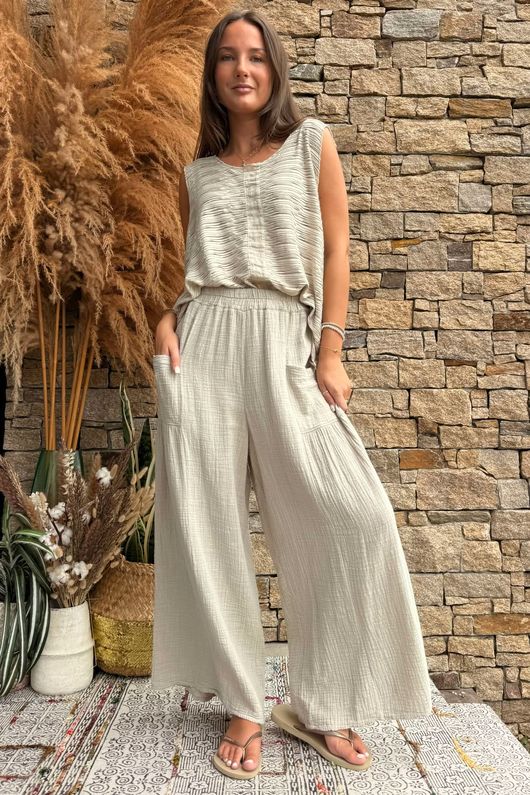 Pure Cotton Santos Quinn Culotte Pant Stone /5 =